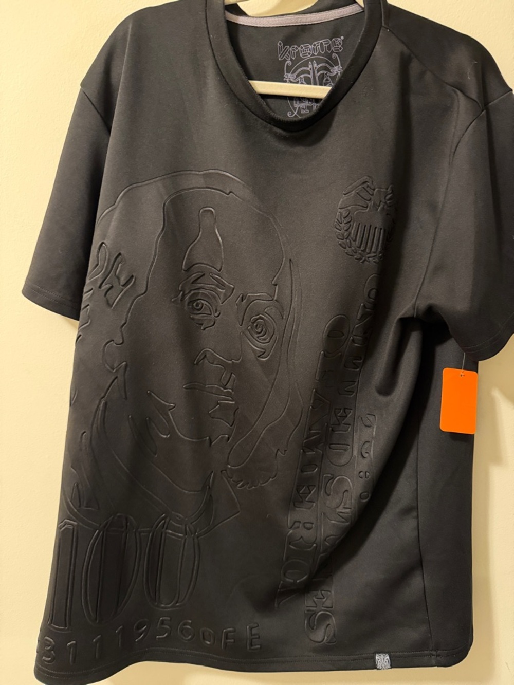 Men's Black Embossed Graphic Short-Sleeve Tee
